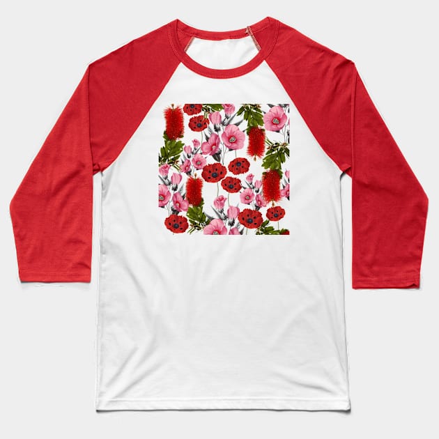 peach rose floral pattern Baseball T-Shirt by iambolders